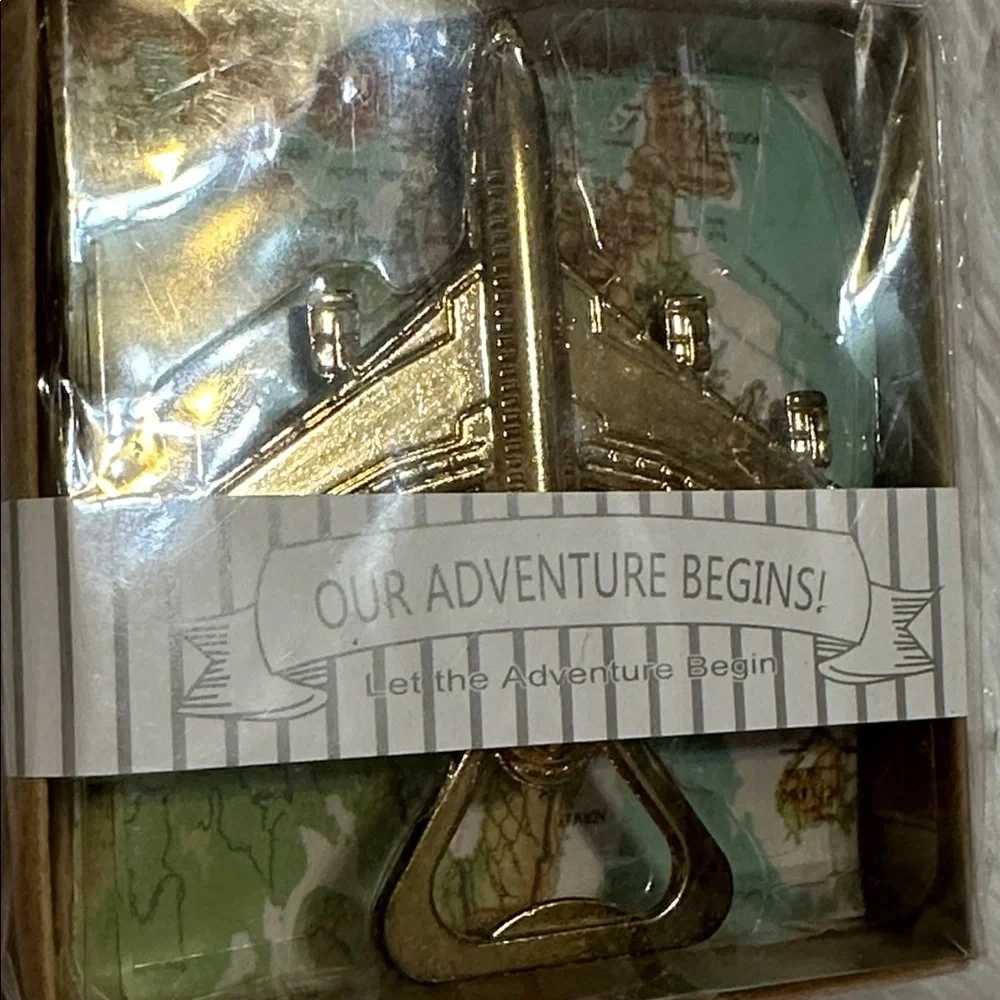 Bottle‎ Opener Gold Tone Wedding Gift Wanderlust Airplane Our Adventure Begins